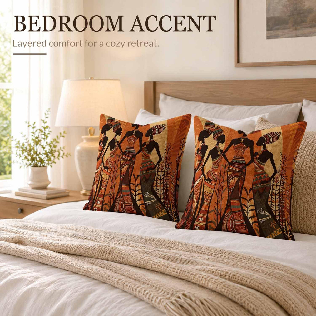 African Woman Silhouette Throw Pillow Covers Abstract Throw Pillow Covers 18"x 18" Set of 2 for Living Room Couch Bed Sofa Home Decor Soft Cushion Case