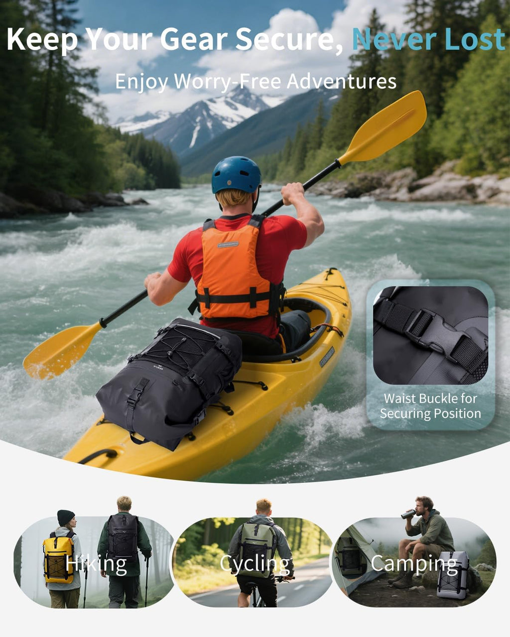 ECOHUB Waterproof Backpack, 30L Roll-Top Closure Heavy Duty Dry Bag