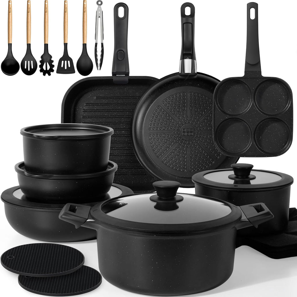 KIKCOIN 30-Piece Nonstick Pots and Pans Set, Cookware with Removable Handle