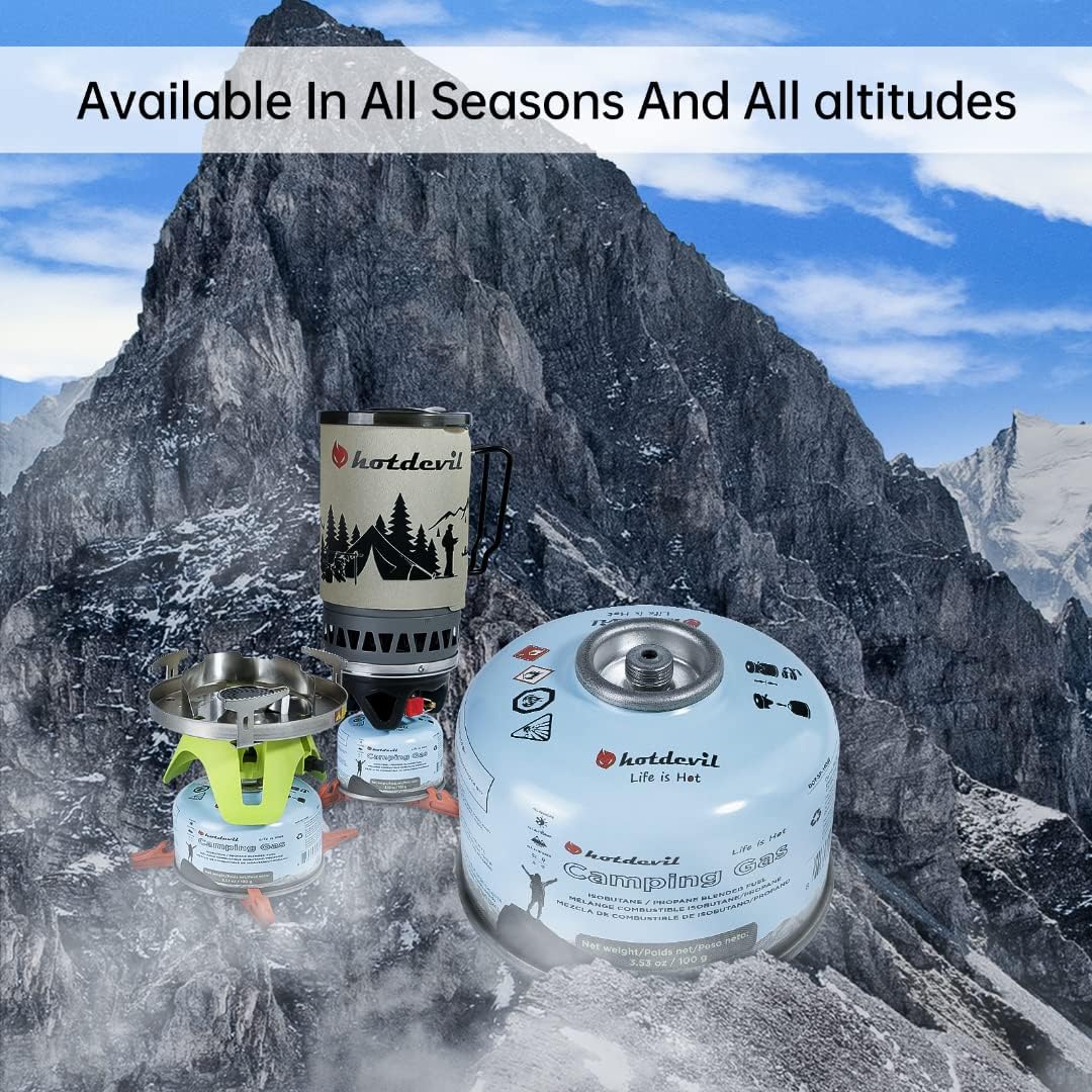 Hotdevil Isobutane Fuel Canister 100 Gram Camping Stove Fuel Butane Propane Blend Camping Fuel Gas Canister Backpacking Fuel Light-weight Compact Camping Fuel Mini Propane Tanks Camp Stove Fuel 3.53oz