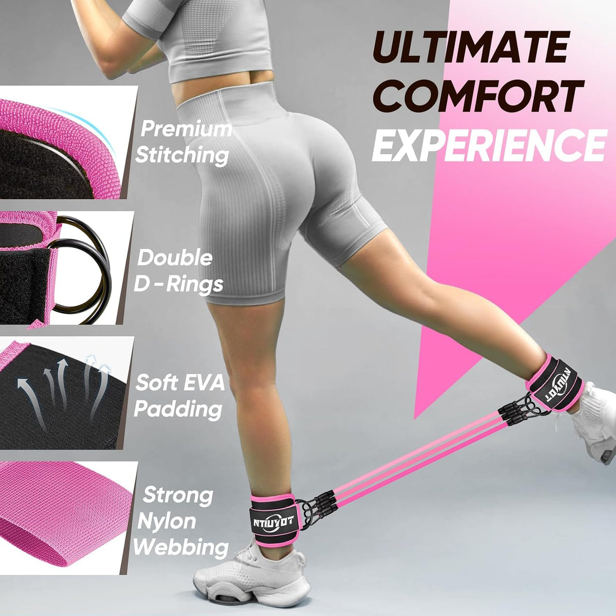 Ankle Resistance Bands with Cuffs, Workout Sets for Women, Resistance Bands for Working Out, Exercise Band for Leg Booty, Home Gym Workout Equipment, Ankle Weights Fitness Band Set