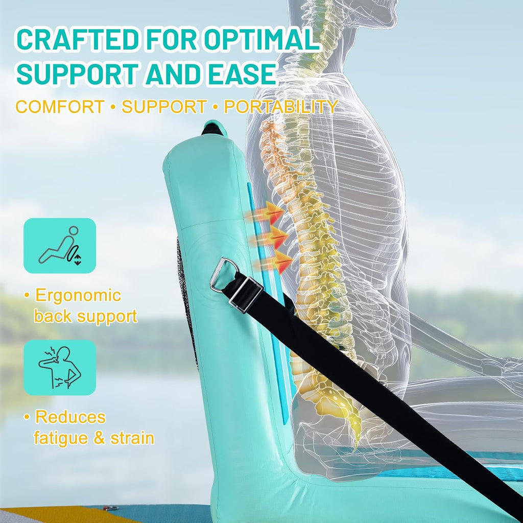 Inflatable Kayak Seat with Back Support & Mesh Storage Bag, Adjustable Paddle Board Cushion Chair for Adults, Portable Blow Up Seats for SUP Raft Canoe Fishing Boat