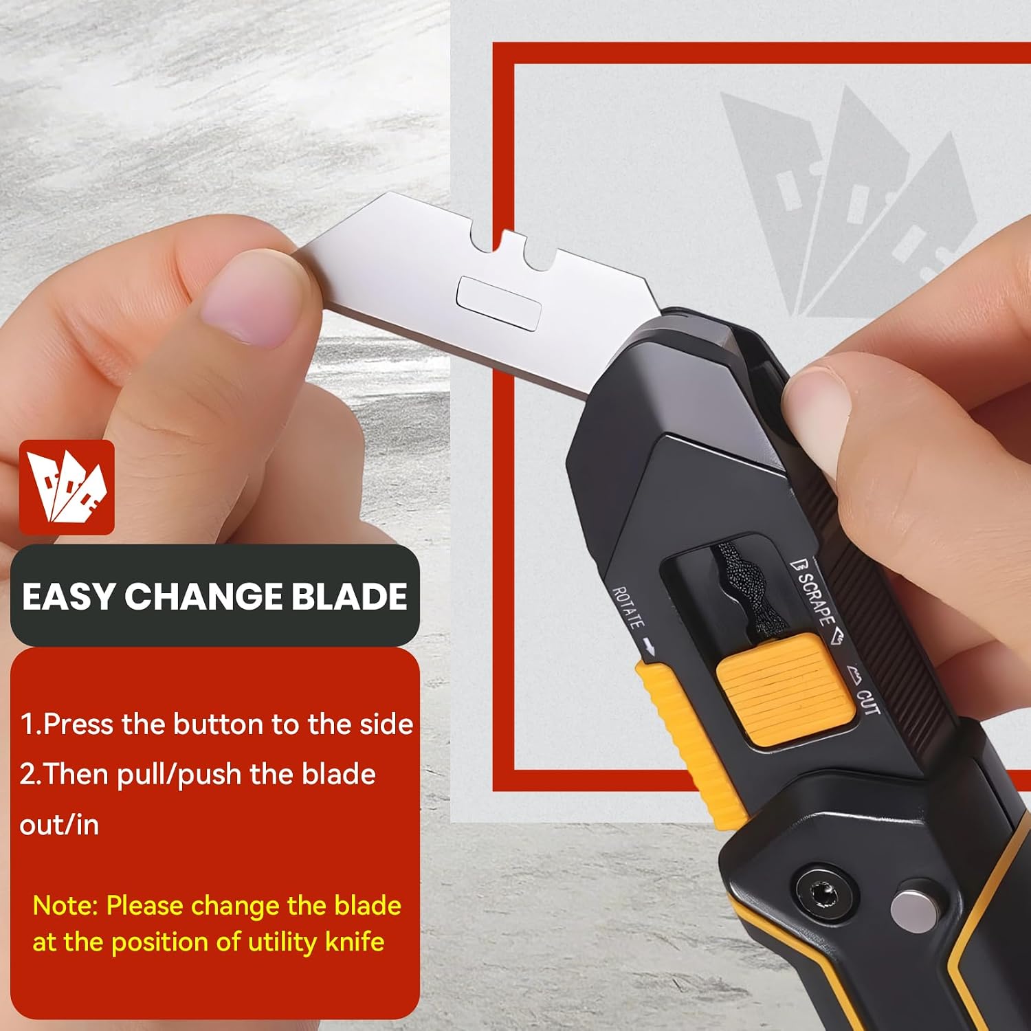 PINOZE Folding Utility Knife Scraper, 3-in-1 Box Cutter with Lanyard & Blade Storage, Retractable Heavy Duty Zinc Alloy Multi-functional Knife with 10pcs SK2 Blades, EDC Tool for Home, Office, DIY