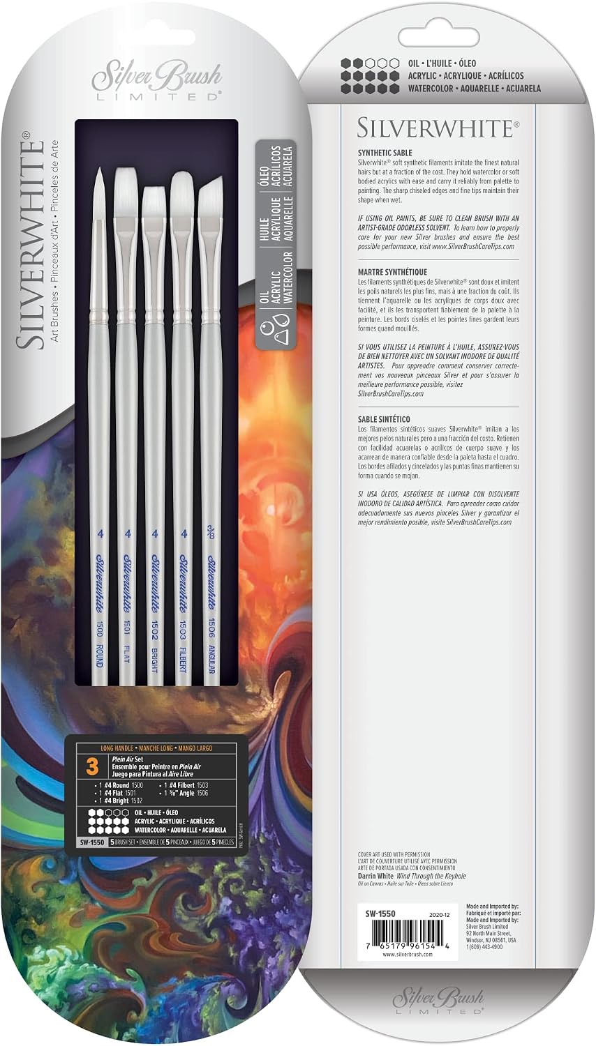 Silver Brush Limited Silverwhite Plein Air Watercolor Paintbrush Set, 5pc