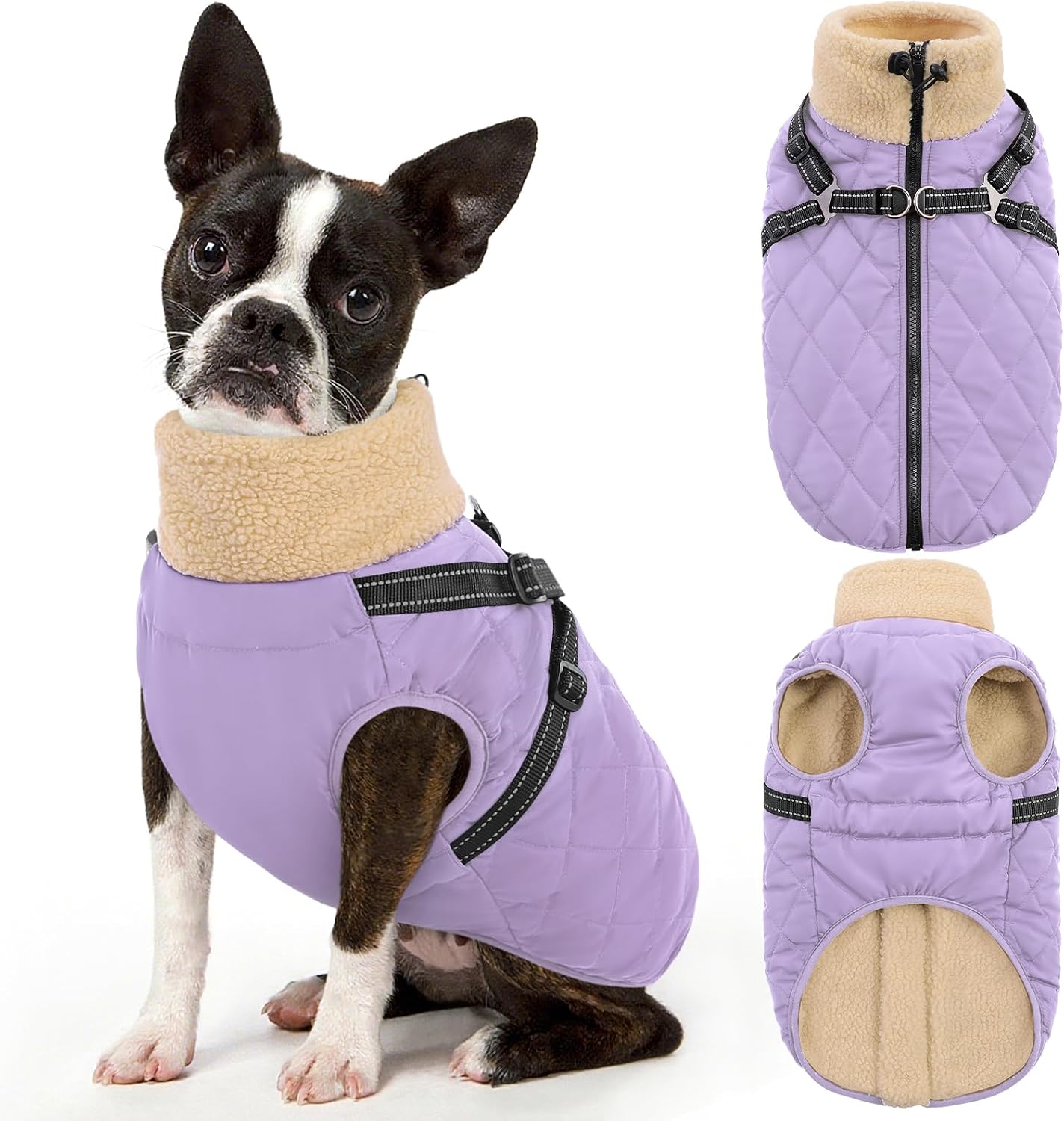 Queenmore Dog Winter Jacket Dog Coats for Large Dogs with Harness Built in