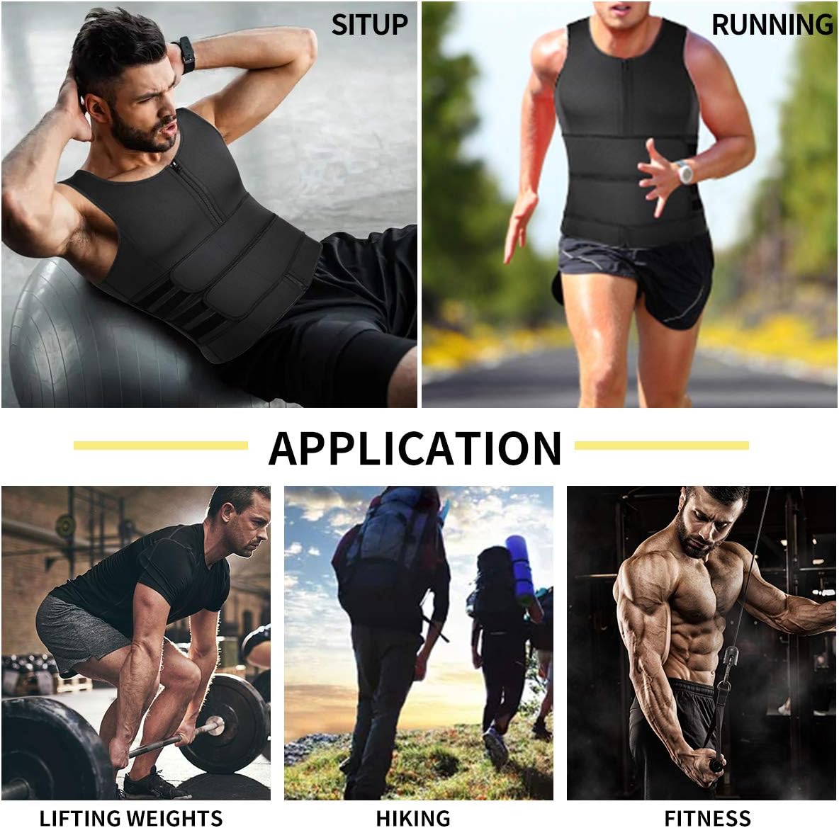 SHAPERIN Men Neoprene Sauna Zipper Waist Trainer Vest Tank Top Trimmer Body Shaper
