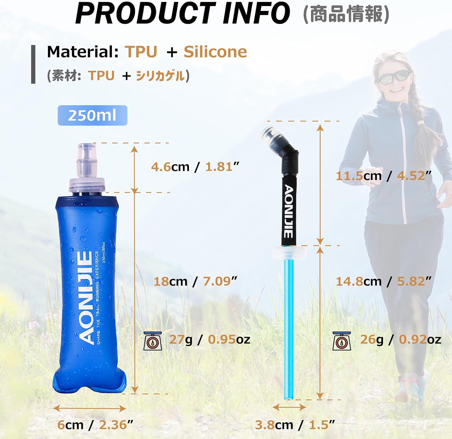 Azarxis TPU Soft Flask Collapsible Water Bottles BPA-Free 250ml 350ml 500ml for Hydration Vest Pack Running Hiking Cycling Climbing