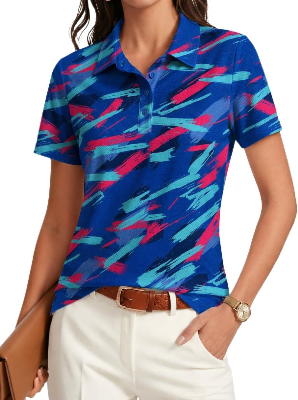 PINSPARK Womens Golf Shirt 4-Button UPF 50+ Quick Dry Collared Polo Shirts
