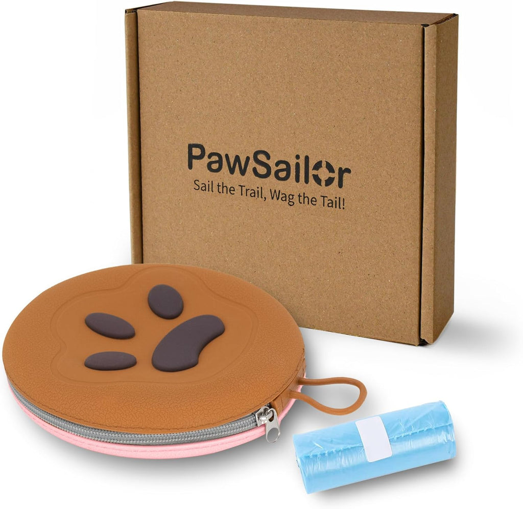 Collapsible Dog Bowls, 2-in-1 Pet Food Water Feeder Brown Pink