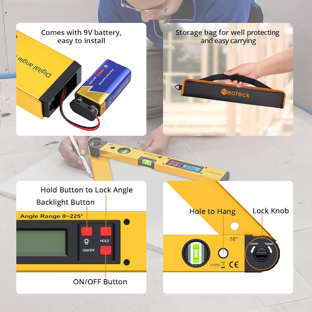 Neoteck 225° 16 inch Digital Angle Finder Aluminum Protractor LCD Backlight