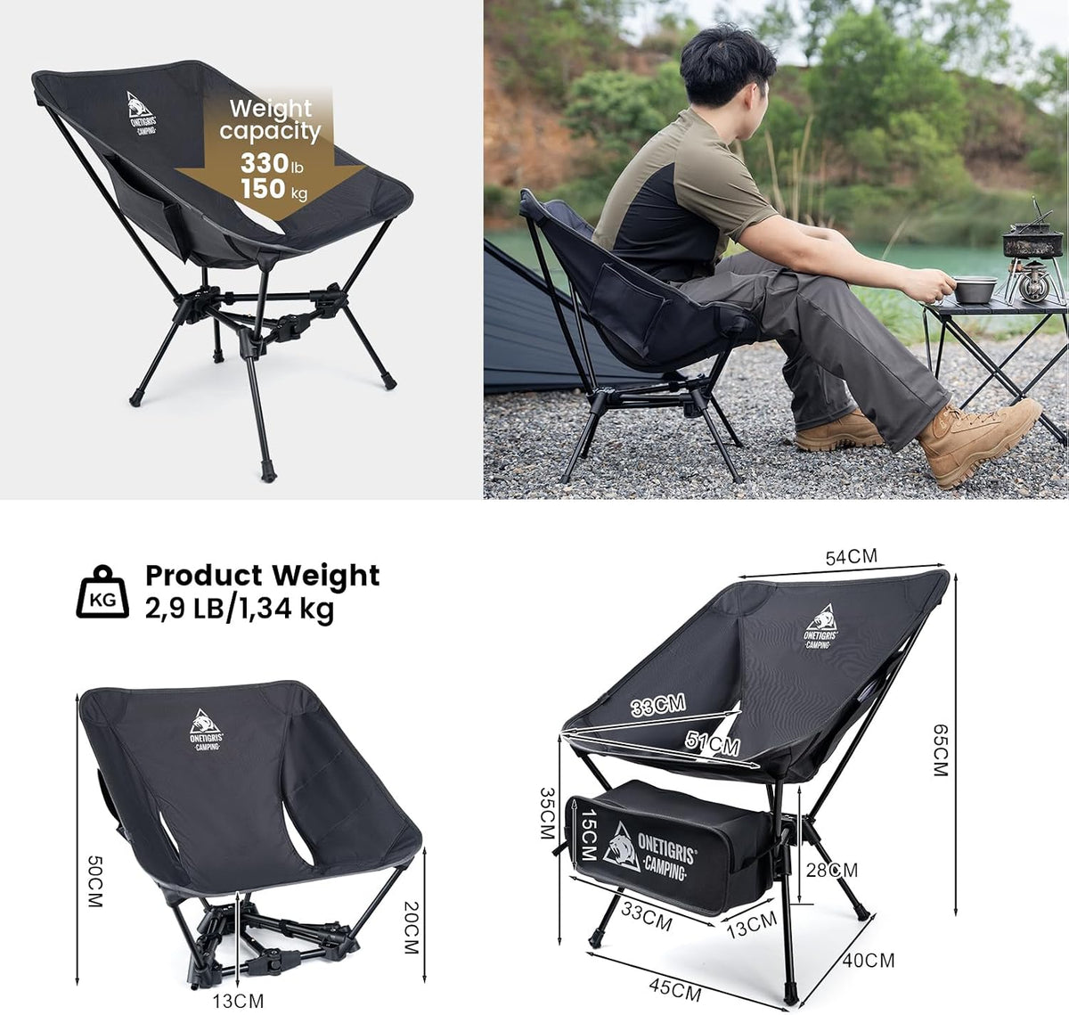 ONETIGRIS Tigerblade Camping Chair, Lightweight Folding Backpacking Hiking Chair, Compact Portable 330 lbs Capacity