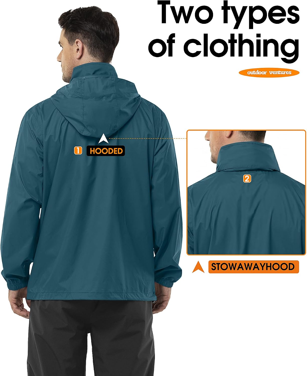 Outdoor Ventures Men's Rain Jacket Waterproof Lightweight Packable Raincoat
