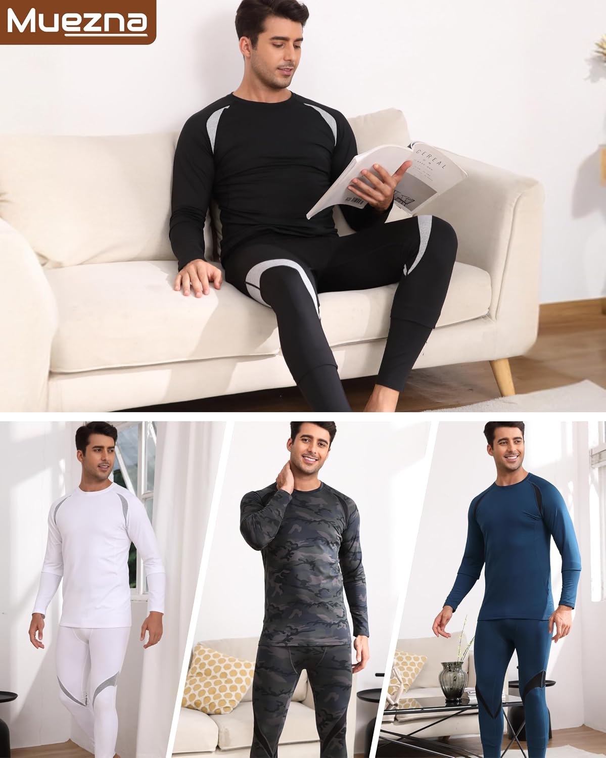 Muezna Men's Thermal Top and Bottom Set Underwear Long Johns Base Layer