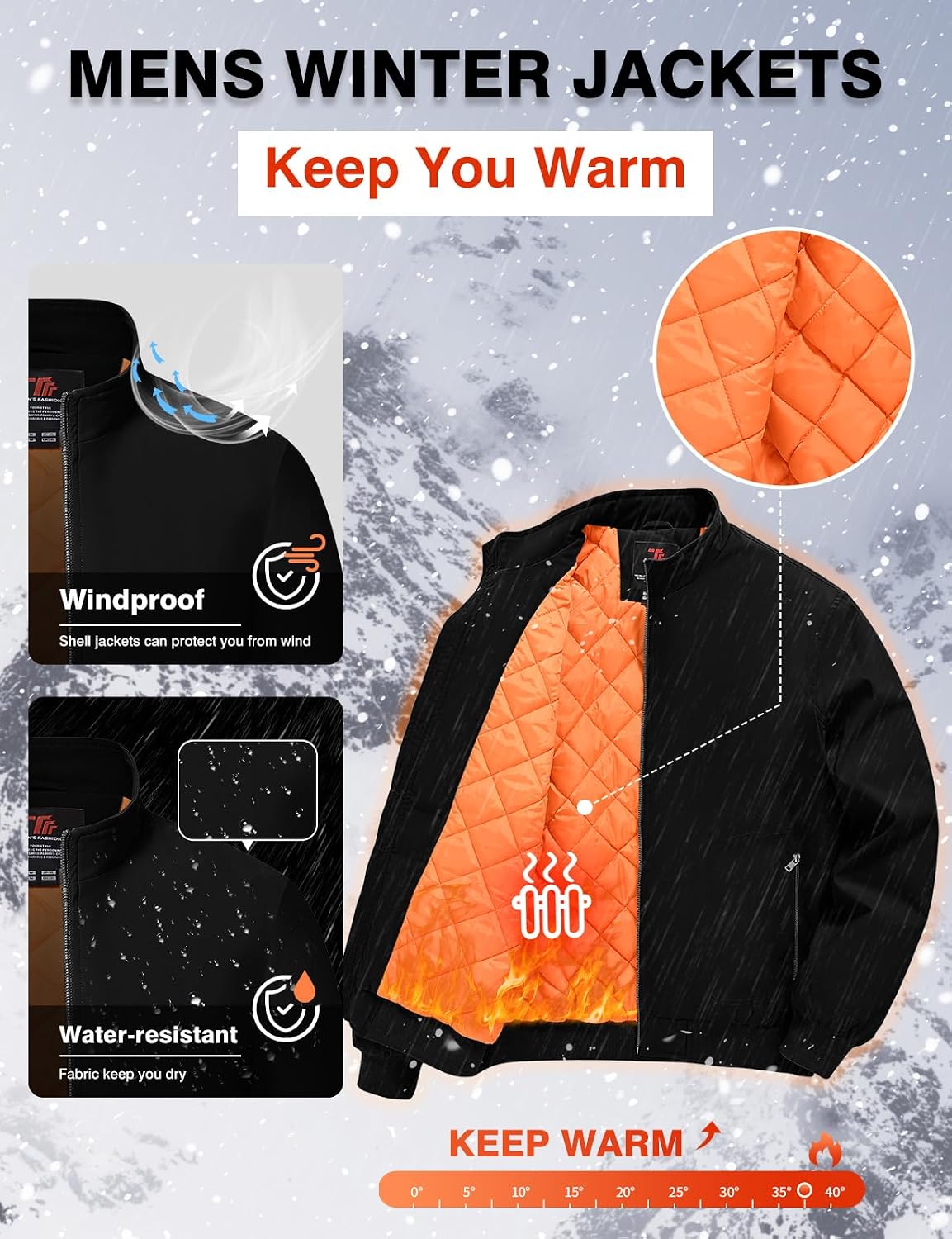 TBMPOY Men's Winter Jackets Bomber Padded Casual Windbreaker Warm Fall Coat