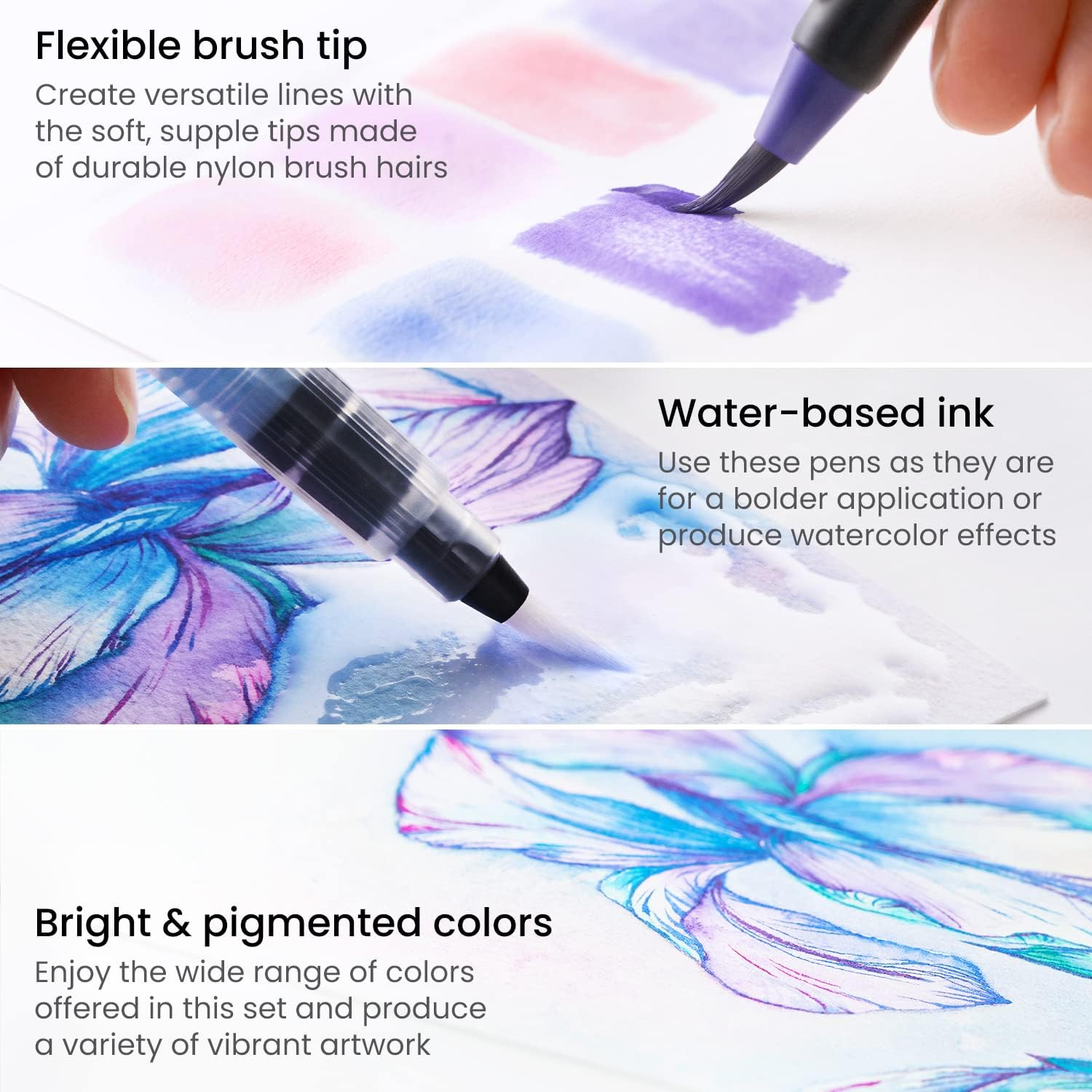 ARTEZA Real Brush Pens, 24 Watercolor Markers, Flexible Nylon Brush Tips