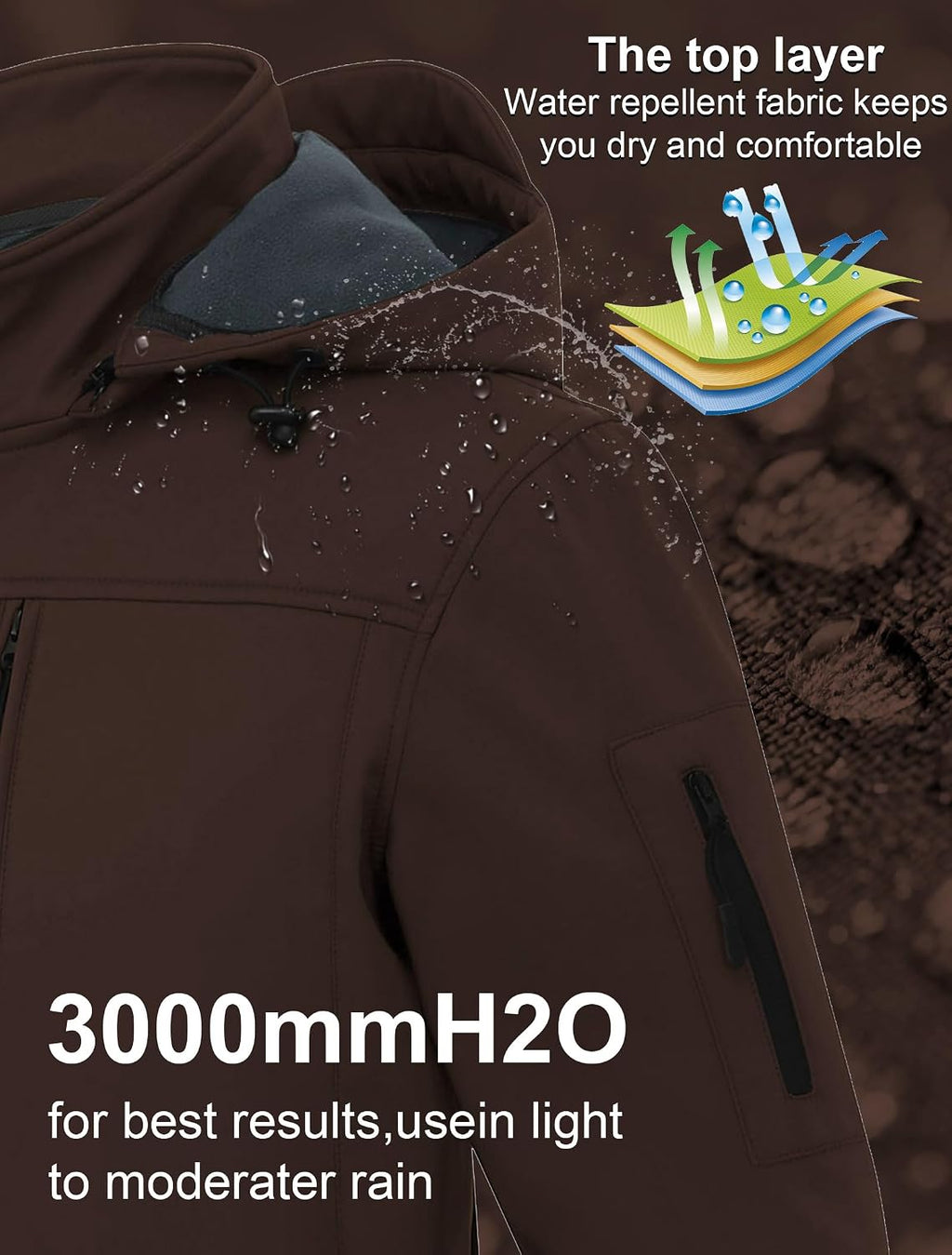 CREATMO US Men's Softshell Military Jacket With Removable Hood, Fleece Lined and Water Repellent Outdoor Reflective Coat
