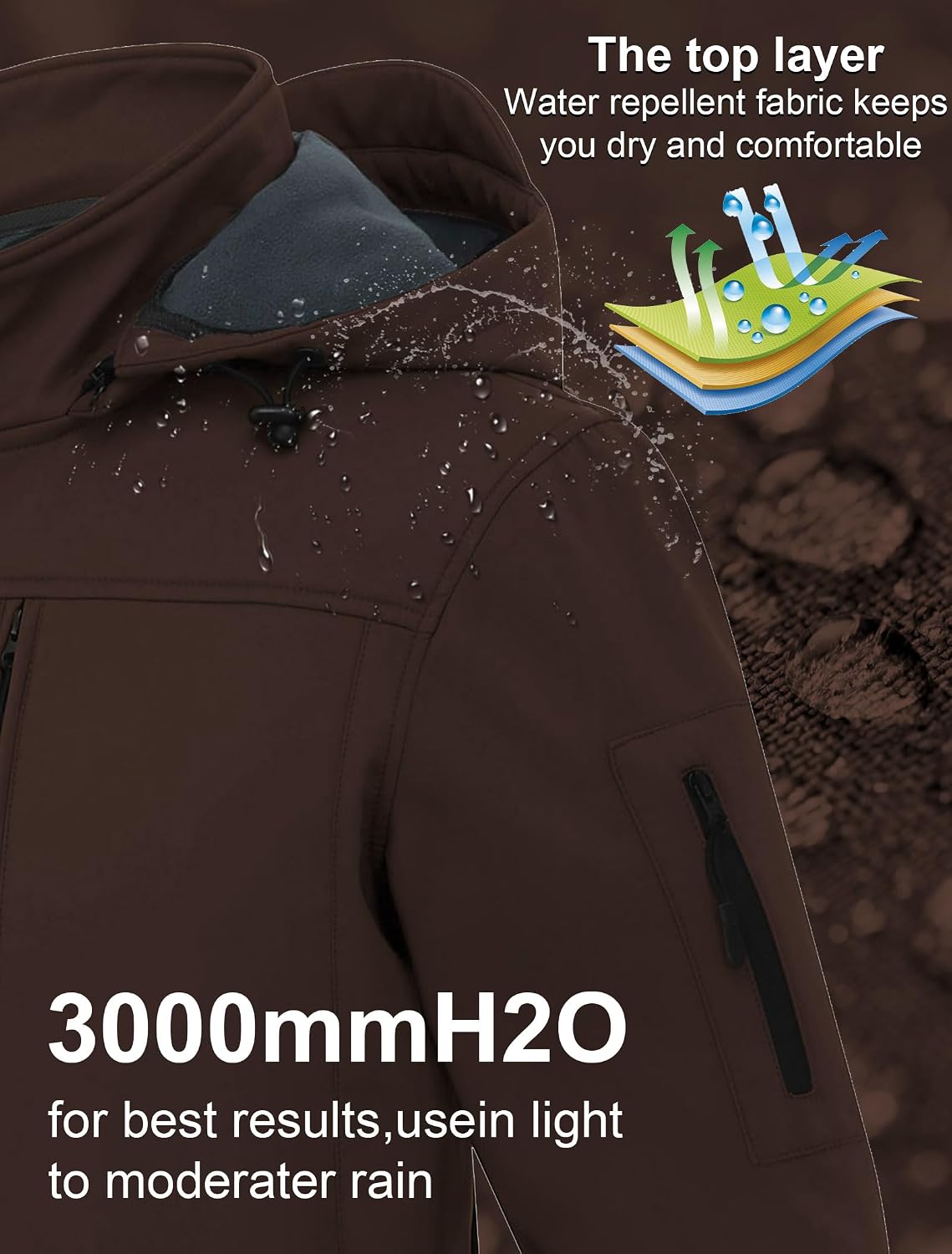 CREATMO US Men's Softshell Military Jacket With Removable Hood, Fleece Lined and Water Repellent Outdoor Reflective Coat