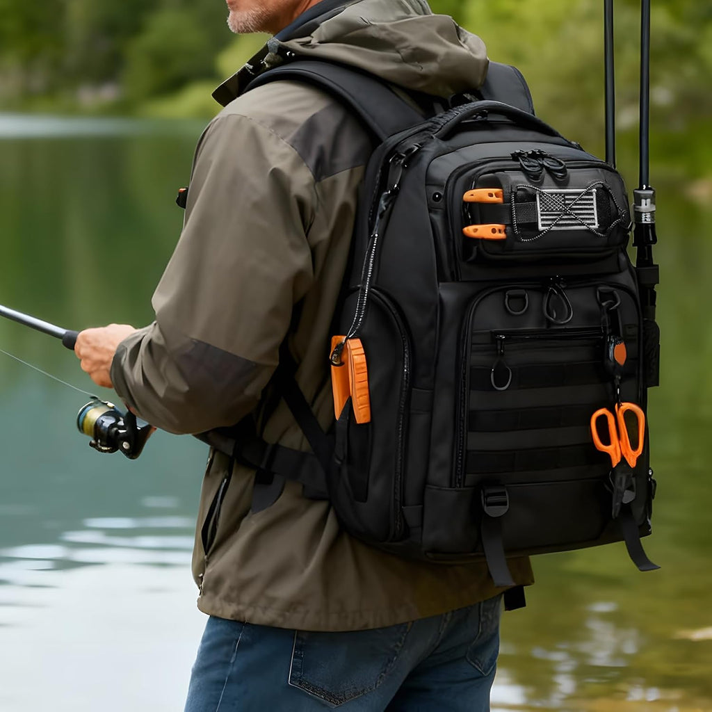 50L Fishing Backpack with 4 Tackle Boxes, Comfortable Straps
