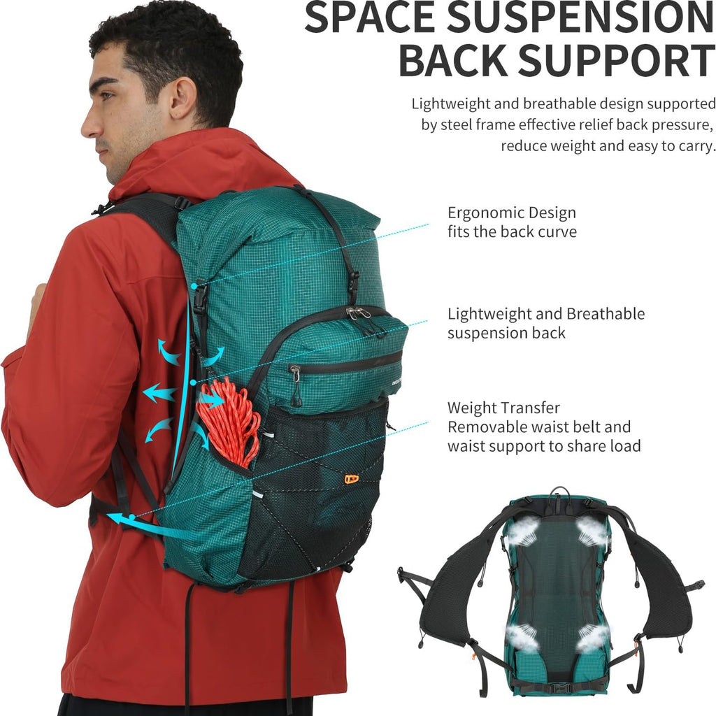 IX INOXTO Hiking Backpack for Men and Women, 30L Waterproof Camping Backpack with 3L Water Bladder and Rain Cover, Lightweight Outdoor Sport Travel Daypack Rucksack for Climbing Cycling (Dark green)