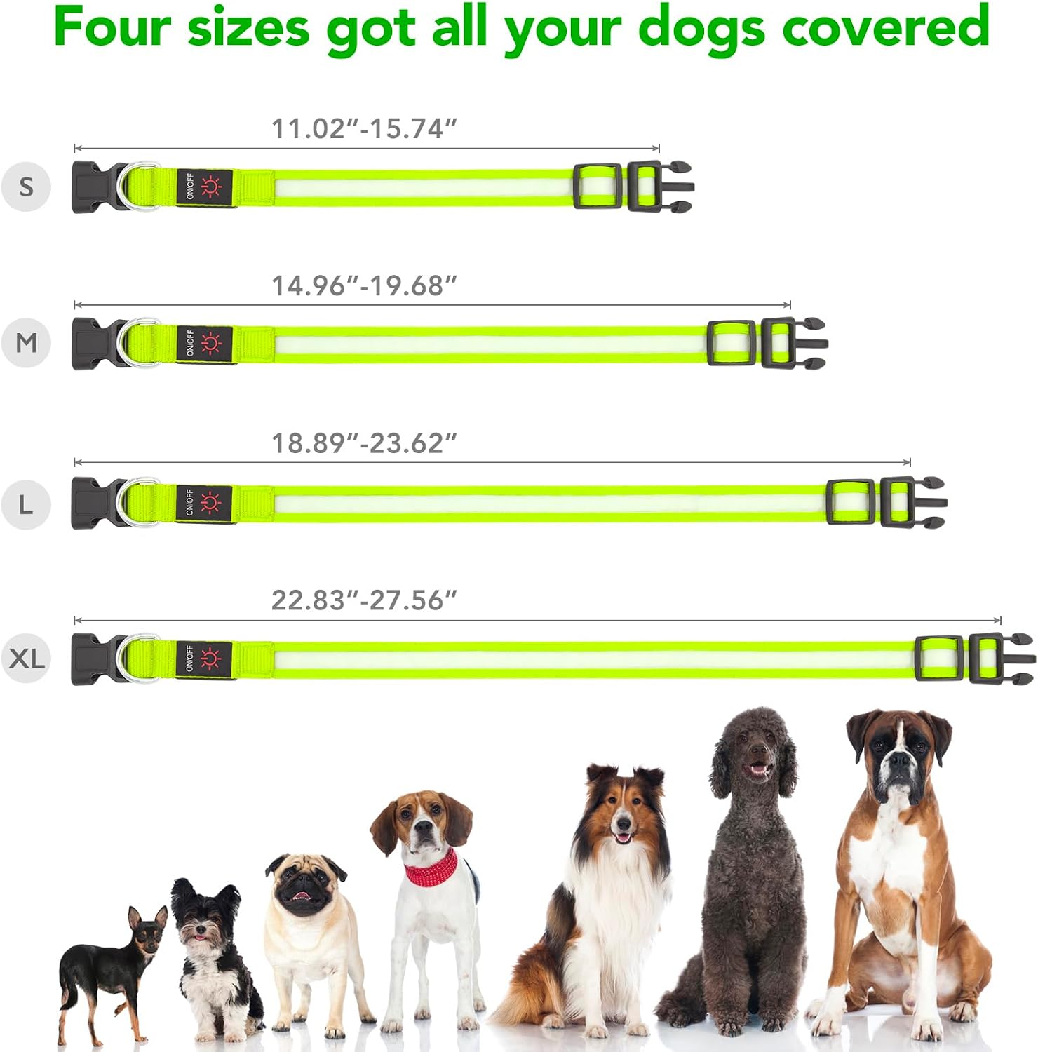 Vizpet LED Dog Collar, Light Up Dog Collar Adjustable USB Rechargeable Super Bright Safety Light Glowing Collars for Dogs(X-Large,Green)