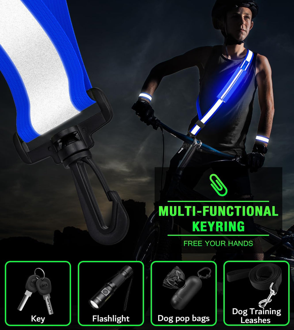 Ylzzrs LED Belt Reflective Sash for Walking at Night,High Visibility Adjustable Night Running Safety Gear,Light Up Running Belt Reflective Gear with Phone Bag/Armband for Runners Walkers Men Women
