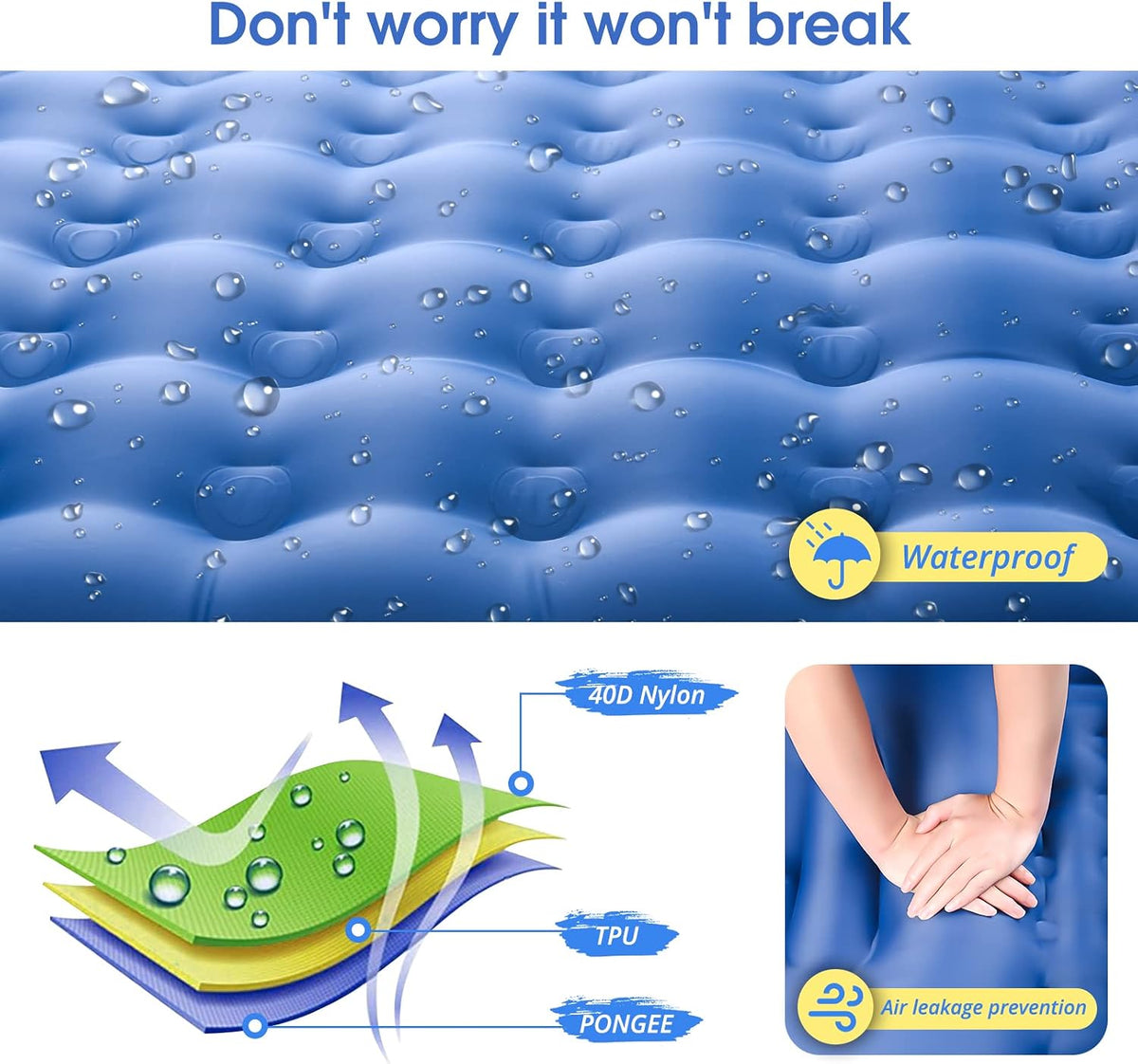 LILTSDRAE Camping Sleeping Pads，Extra Thick 5 Inch Inflatable Sleeping Mat with Pillow Built-in Pump，Oversized Mattress Super Portable Backpacking Sleeping Pad (Blue, Single)