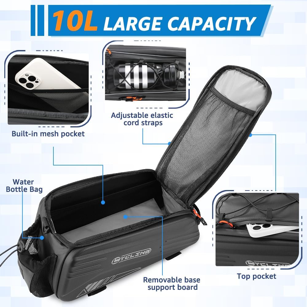 WOTOW Bike Bag for Bicycle Rear Rack - Waterproof Hard Shell 10L