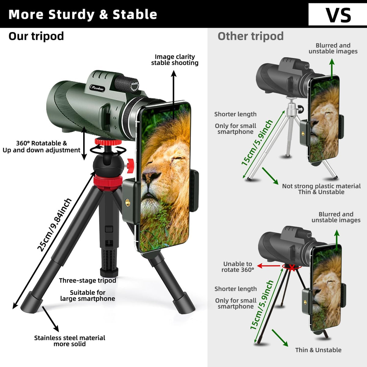 40X60 Monocular Telescope, High Power Monocular for Adults with Phone Adapter & Tripod & Hand Strap, Equipped with BAK4 Prism for Bird Watching