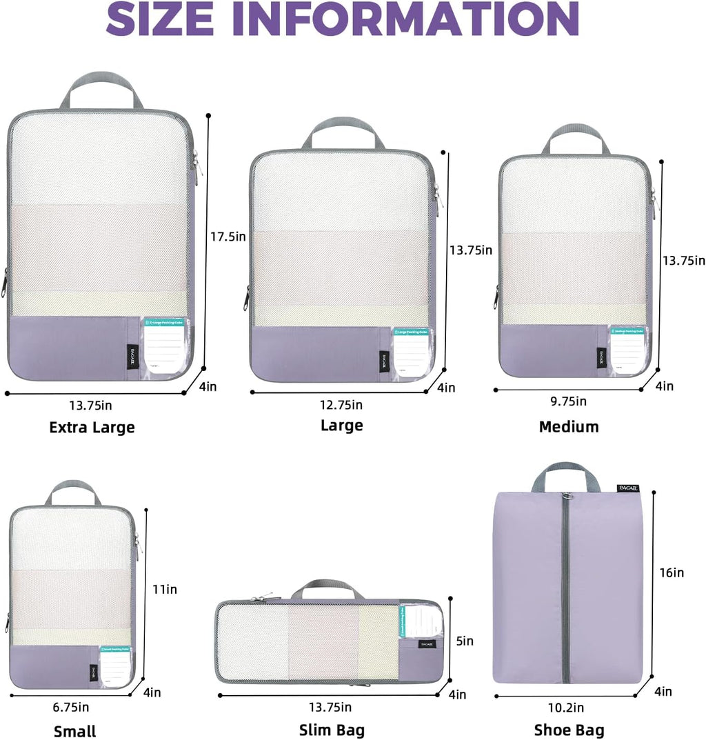 BAGAIL Lightweight Compression Packing Cubes for Travel, 6 Set,Dusty Purple