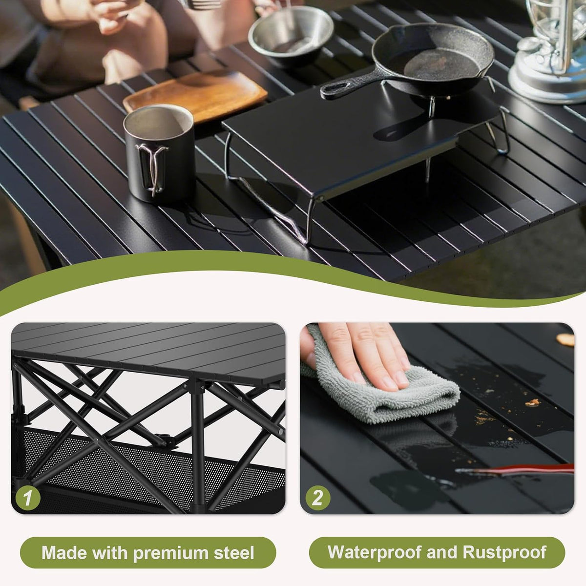 4FT Folding Camping Table,Portable Roll-up Picnic Table with Carry Bag & Mesh Storage,Lightweight Camp Table for Camping,Picnic,Backyard,Party,Patio,BBQ