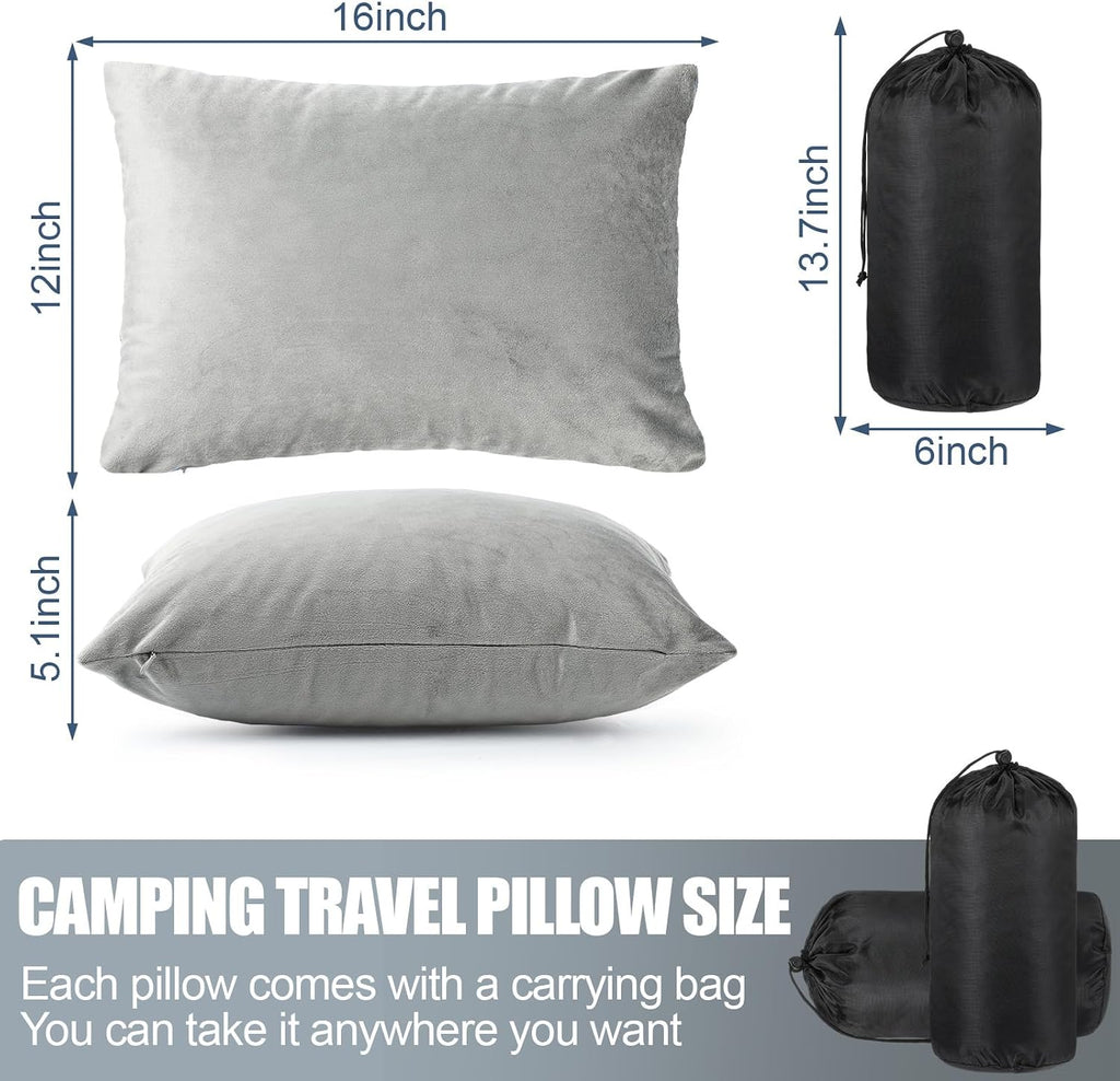 SmoothNovelty 2 Pack Camping Pillow for Sleeping Shredded Memory Foam Travel Pillow with Storage Bag, Compressible Portable Pillow for Outdoor Camp Backpacking Hiking Essential Gear (Grey,Small)