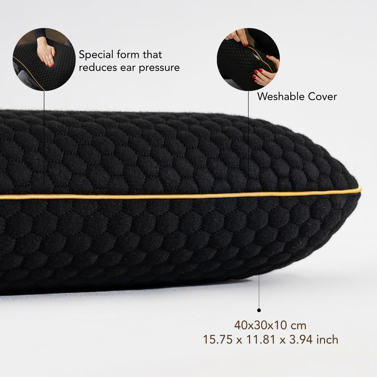 Travel Memory Foam Pillow for Sleeping, Comfortable Camping Pillow, 15.75x11.81x3.94 inches, Easy to Carry Portable Bag, Soft, Breathable, Washable Pillowcase