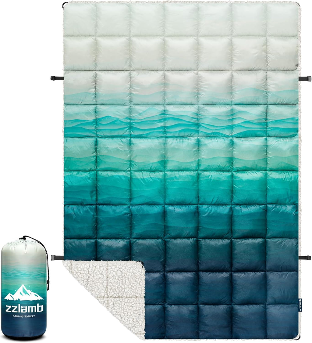 zzlamb Puffy Thick Outdoor Camping Blanket with Sherpa Lining 52x75in