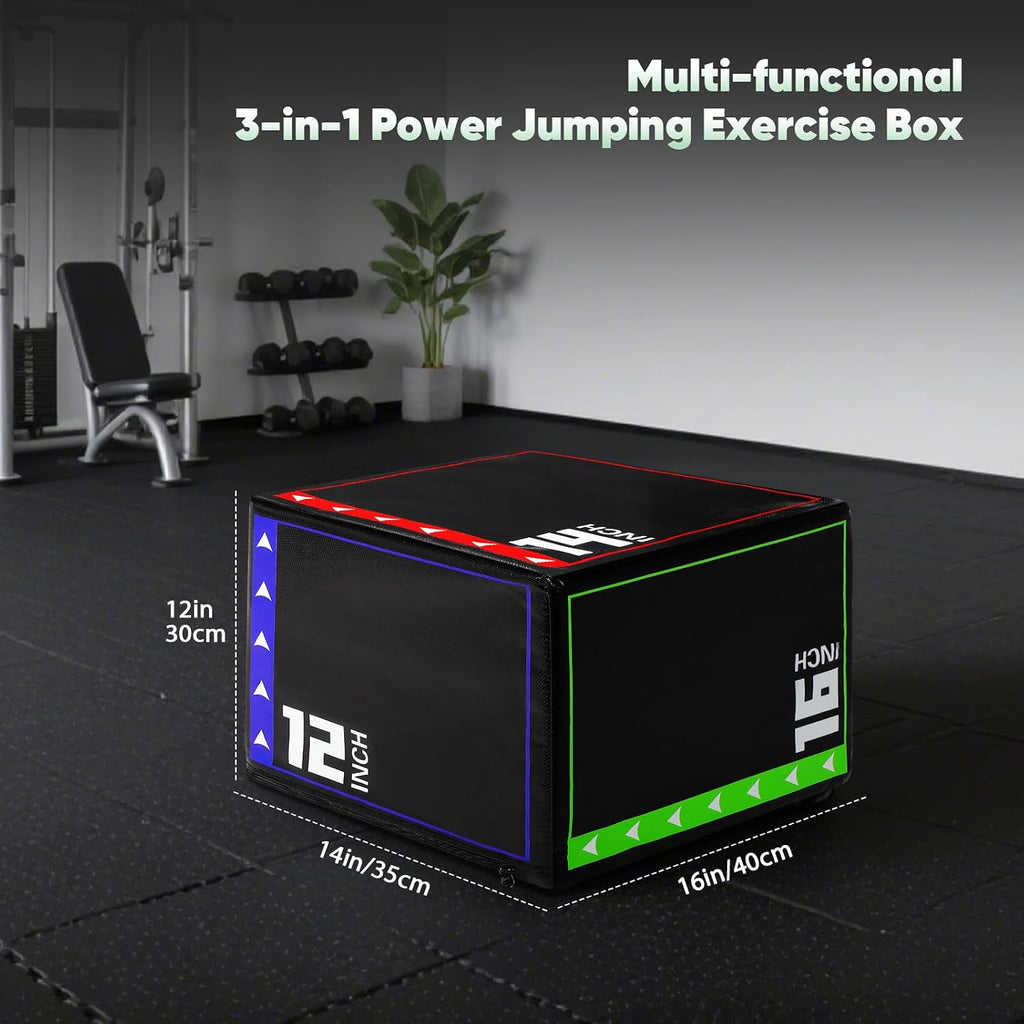 3-in-1 Plyometric Box Set (12/16/20/24/30") - High-Density EPE & Compressed Foam Jump Box for Home Gym, HIIT & CrossFit - Non-Slip Box Jumps, Step-Ups, Squats, Hip Thrusts