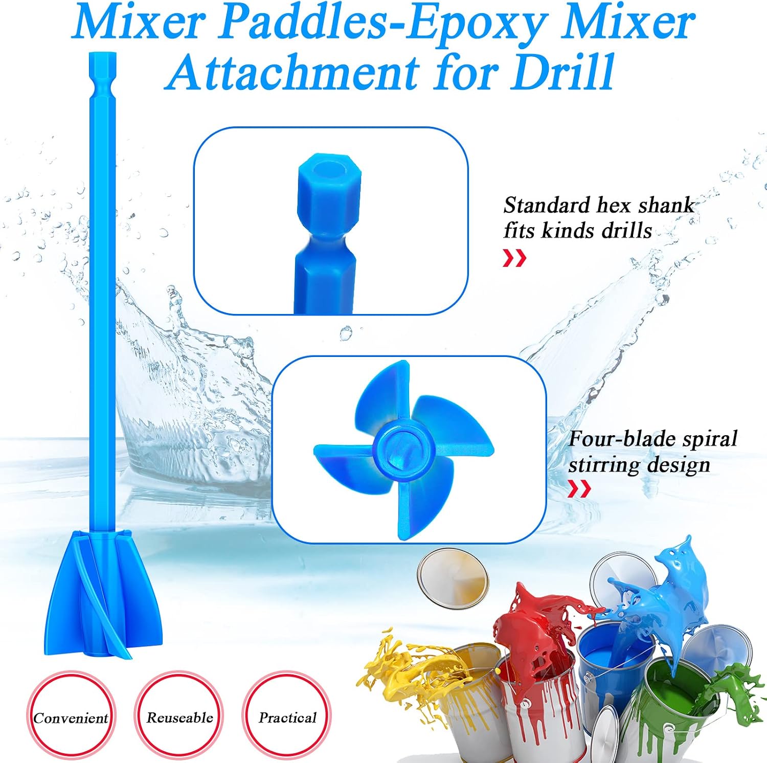 12 Pieces Paint Mixer Drill Attachment,Helix Paint Mixer Resin Drill Mixer Paint Stirrers Drill Attachment for 1 Gallon of Paint Epoxy Resin Silicone Jewelry Casting Molds (Red, Blue, Black, White)