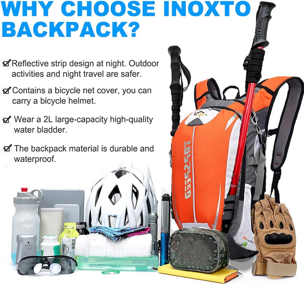 INOXTO Hydration Pack Backpack，18L Hydration Pack Lightweight Water Backpack with 2L Water Bladder Bag Daypack for Hiking Running Cycling Camping Hunting for Women Men
