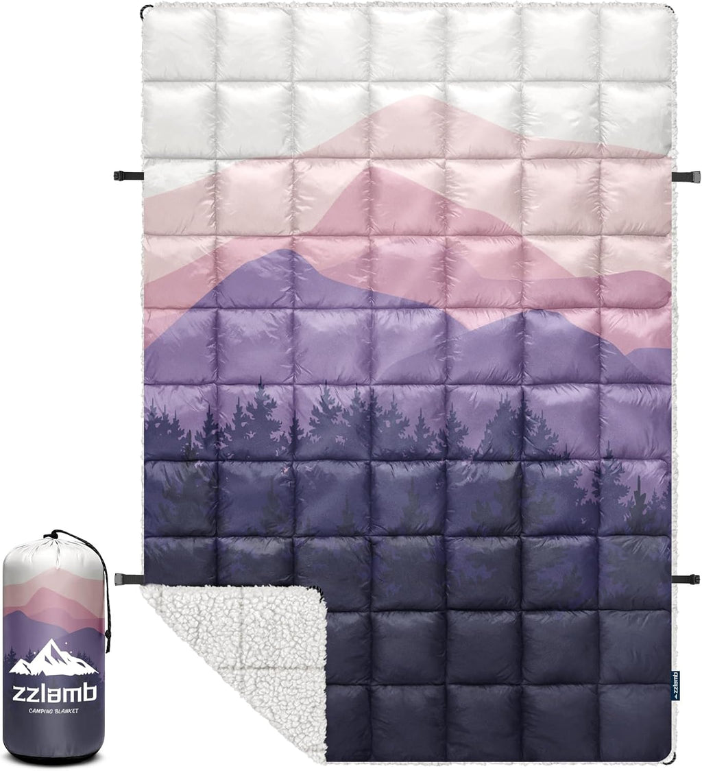 zzlamb Puffy Thick Outdoor Camping Blanket with Sherpa Lining 52x75in