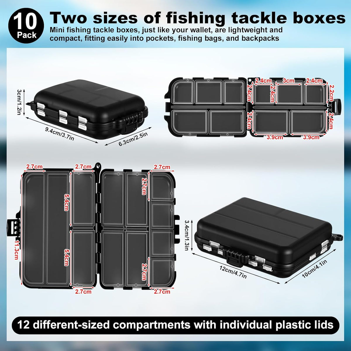 10 Pack Small Tackle Box Organizer for Fishing, Mini Double Sided Portable Pocket Tackle Box Containers for Hooks Lure Baits Swivels Jigs Storage Kayak Boxes(Black)