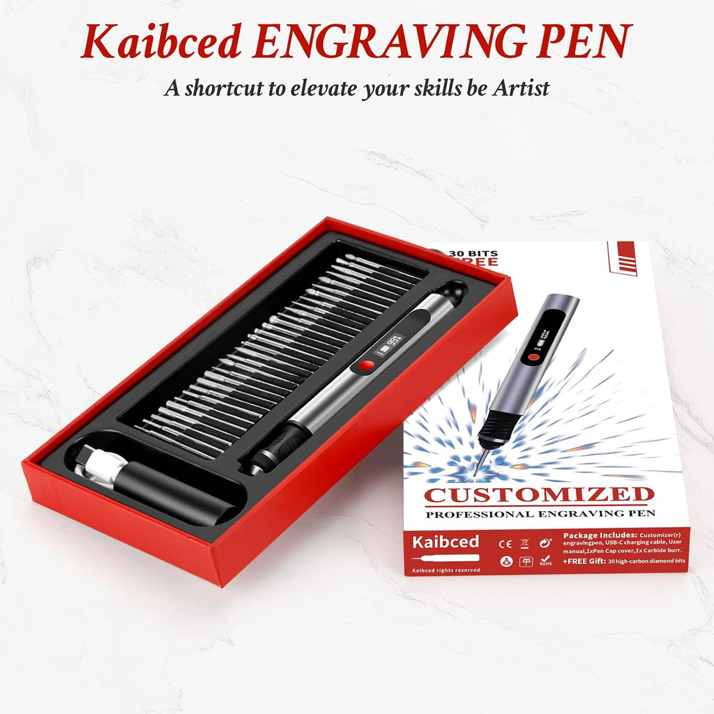 Engraving Pen, Ultimate Cordless Engraving Pen for Artists & DIYers - Engrave 60+ Surfaces - Beginner Friendly- 30 Bits & Mastery Guide (Grey)