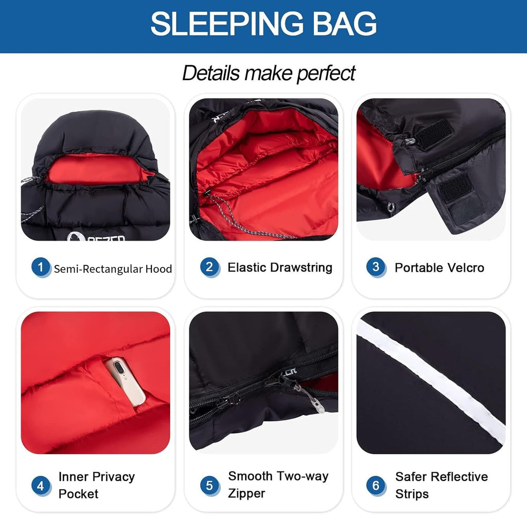 Down Sleeping Bag for Adults, 600 Fill Power Ultralight Backpacking
