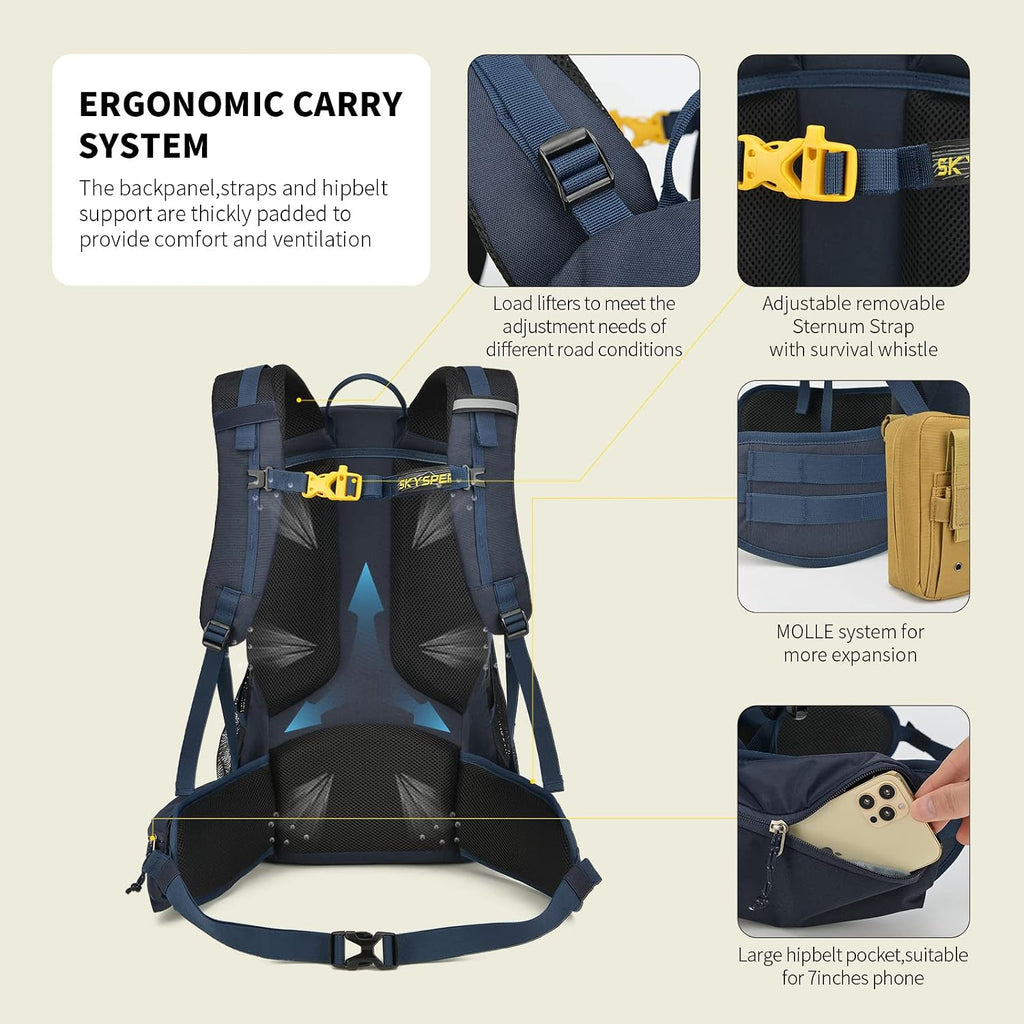 SKYSPER Hiking Backpack for Men Women, 35L Lightweight Travel Daypack, Outdoor Camping Back Pack with Multiple Compartments, Durable for Weekend Getaway