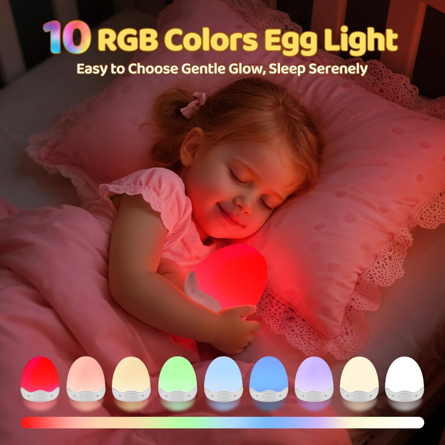 COOLNIGHT Egg Light for Nursery,10 Colors&Stepless Dimming Baby Night Light