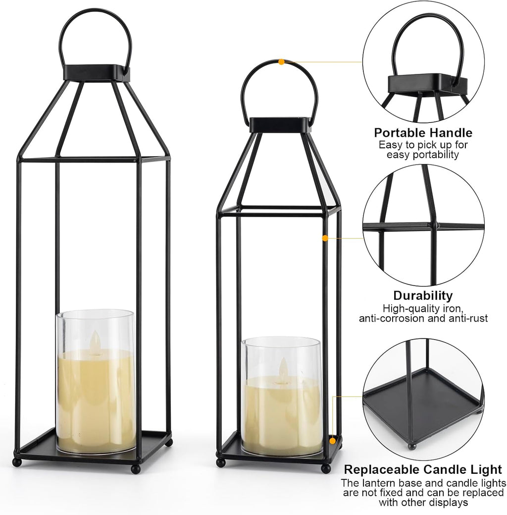 Lanterns Decorative Outdoor 2PCS Front Porch Decor Lantern with LED Candles