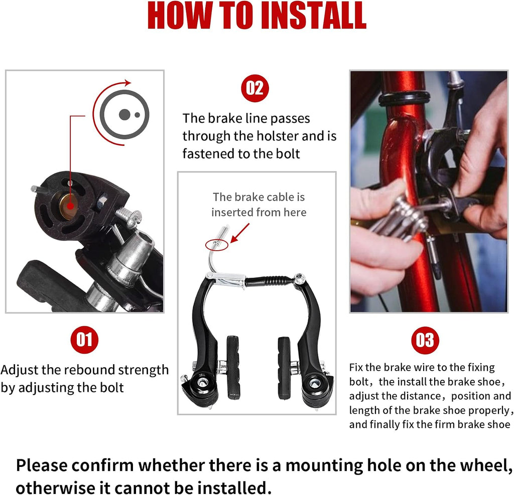 Gashwer V-Type Bike Brakes Set, Complete Universal Bike Front and Rear MTB Bicycle Brake, Inner and Outer Callipers Cables Lever Kit with Multi-Tool Wrenches Black