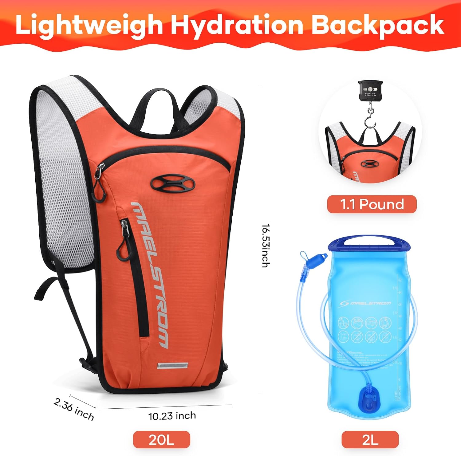 Maelstrom Hydration Backpack with 2L Water Bladder,Lightweight Running Vest