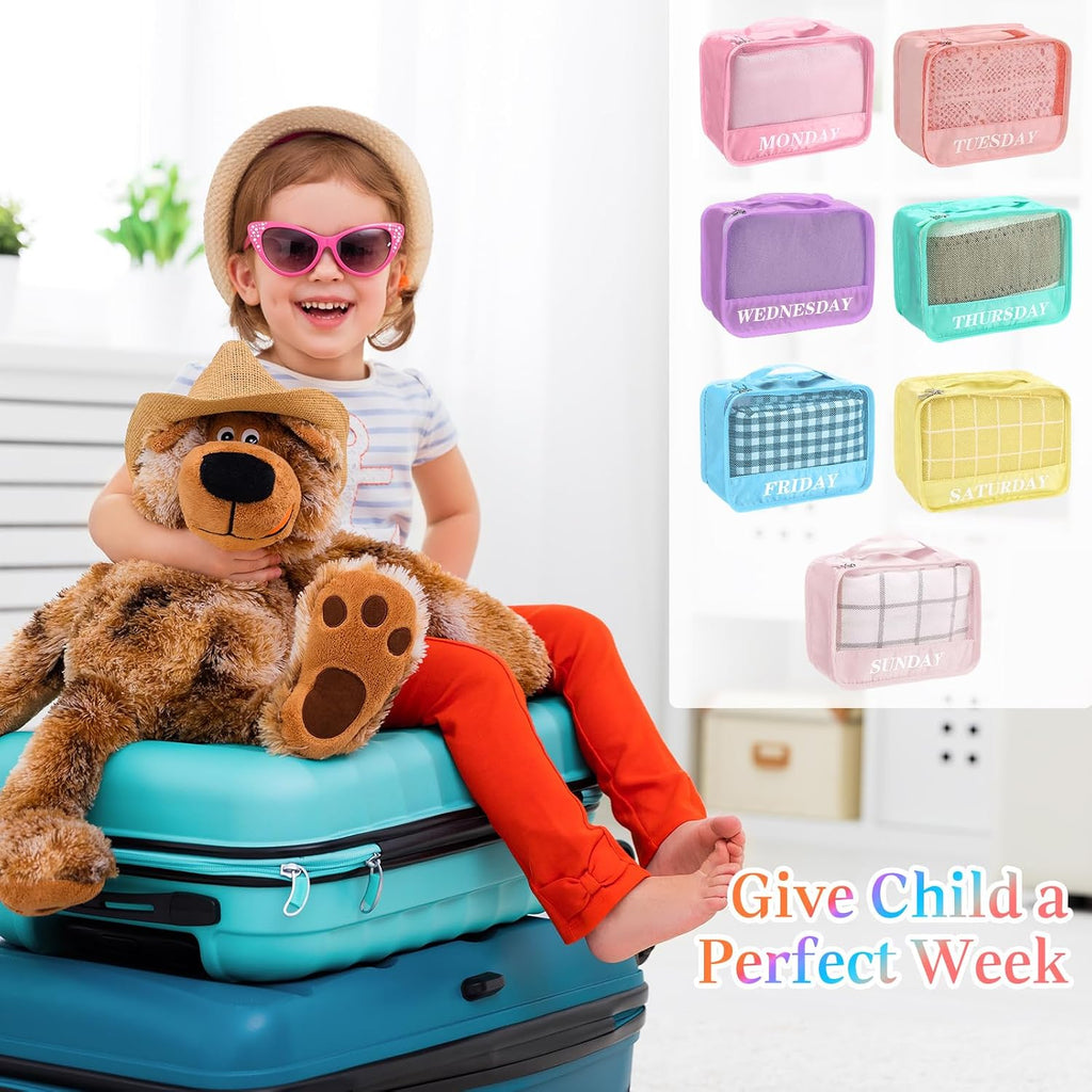 15 Pcs Day of Week Packing Cubes Travel Kids, 9x7x3inch, Macaron