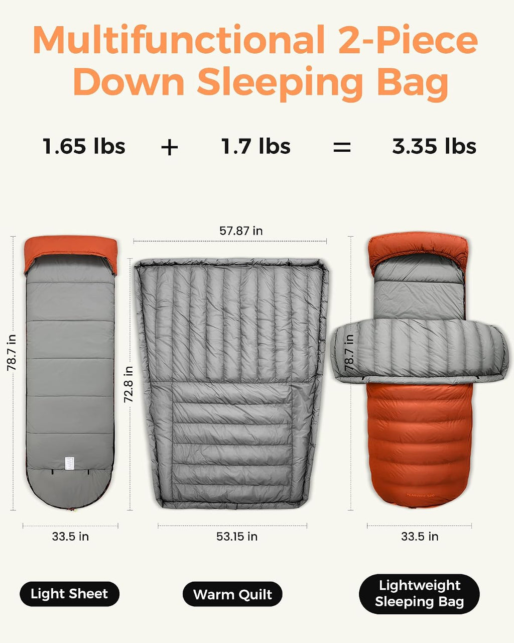 ATEPA Down Sleeping Bag, 650FP / 700FP Recycled, 3-Season