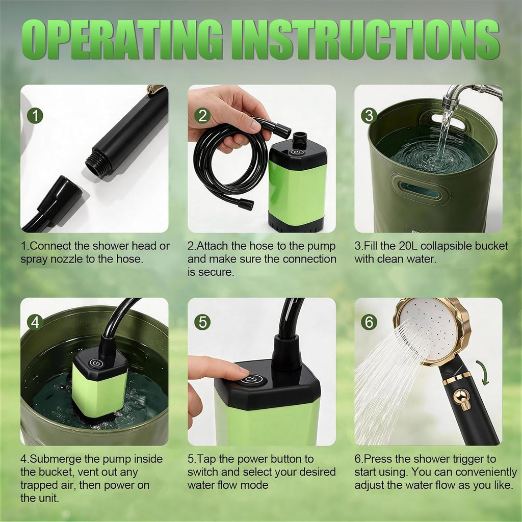 Portable Camping Shower,Long-Lasting Rechargable Camp Shower Pump
