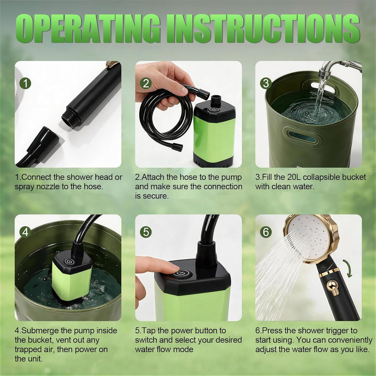 Portable Camping Shower,Long-Lasting Rechargable Camp Shower Pump