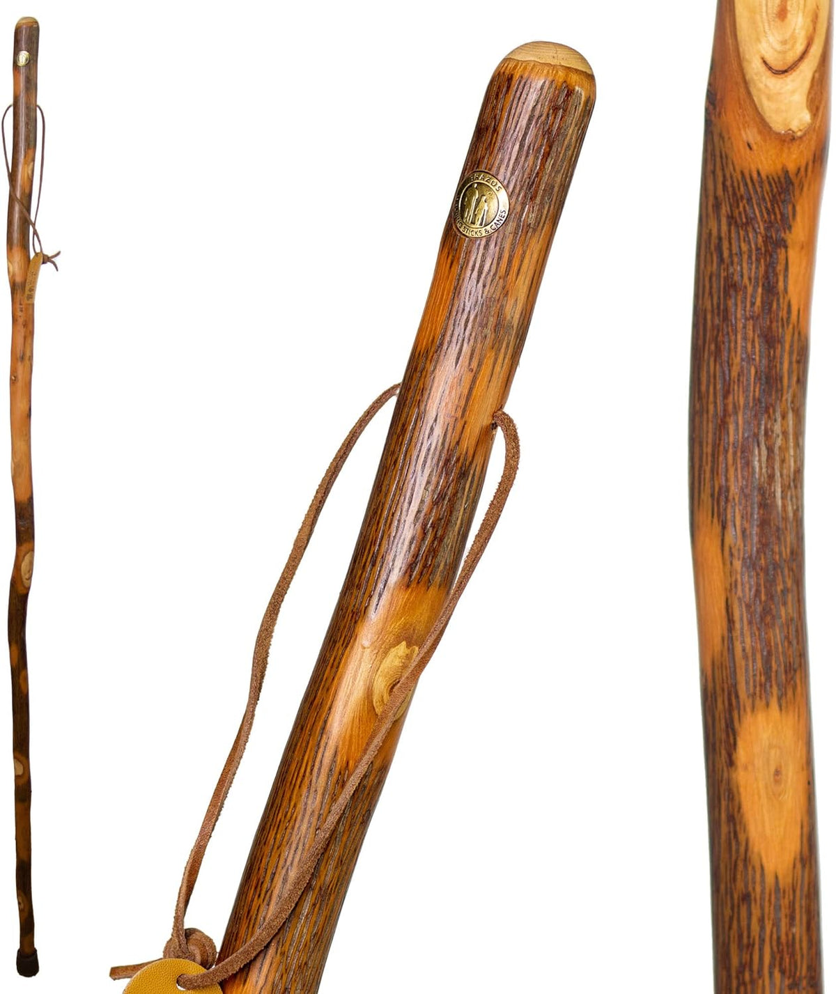 Brazos Rustic Wood Walking Stick, Hickory, Traditional Style Handle, for Men & Women, Made in The USA
